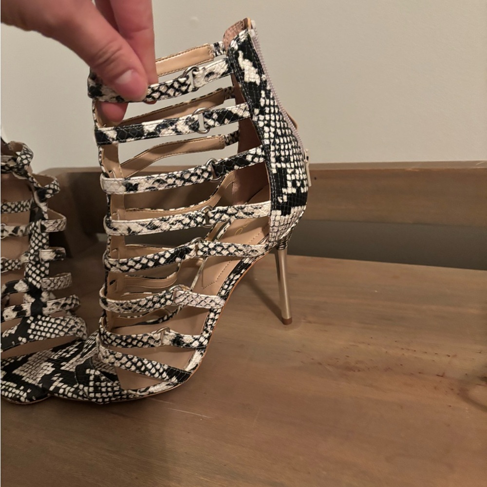 Strappy snake print heel